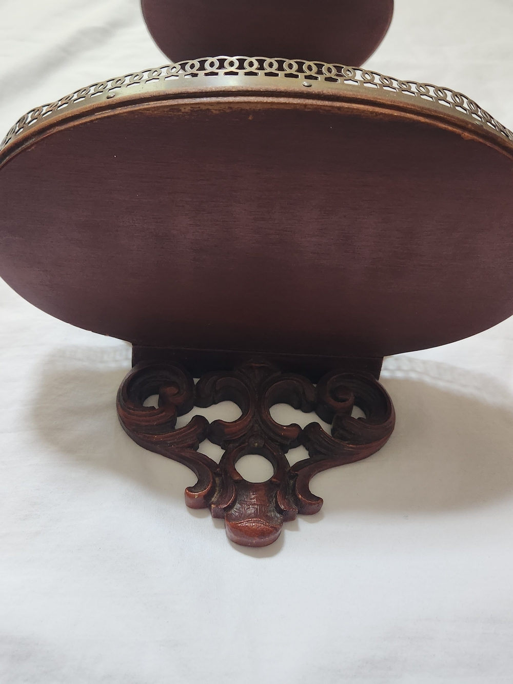Syroco Ornate Two-Tier Wood & Brass Wall Shelf - Deep Mahogany - Picture 3 of 16